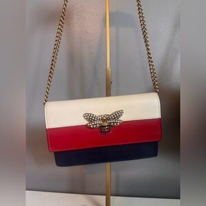 Gucci White Red Blue Bee Shoulder Bag